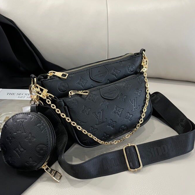 Louis Vuitton LV Fashion Embossed Three Piece One Shoulder Crossbody Chain Tote Bag Coin Purse