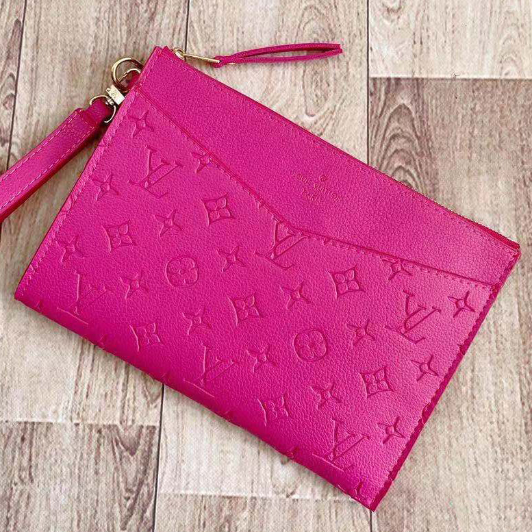 LV Louis vuitton solid color embossed letters ladies cosmetic bag clutch Bag