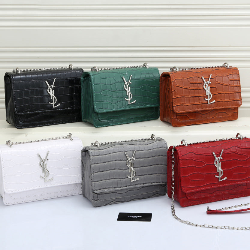 YSL Yves Saint Laurent Crocodile Pattern Flap Shoulder Bag Women Letter Logo Crossbody Bag