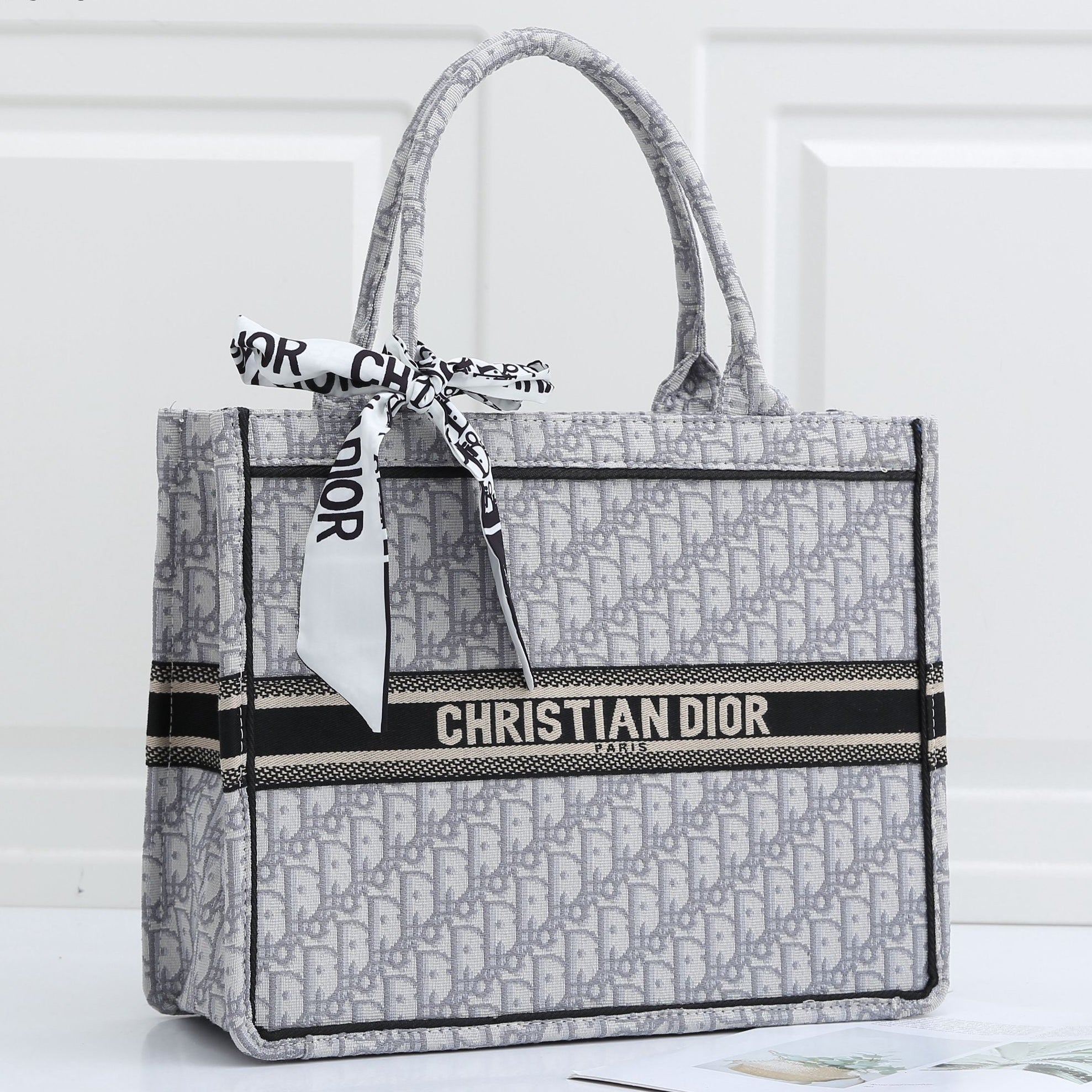 Dior CD Classic Fashion Lady Shopping Bag Handbag Shoulder Bag锛圵ith Silk Scarf锛