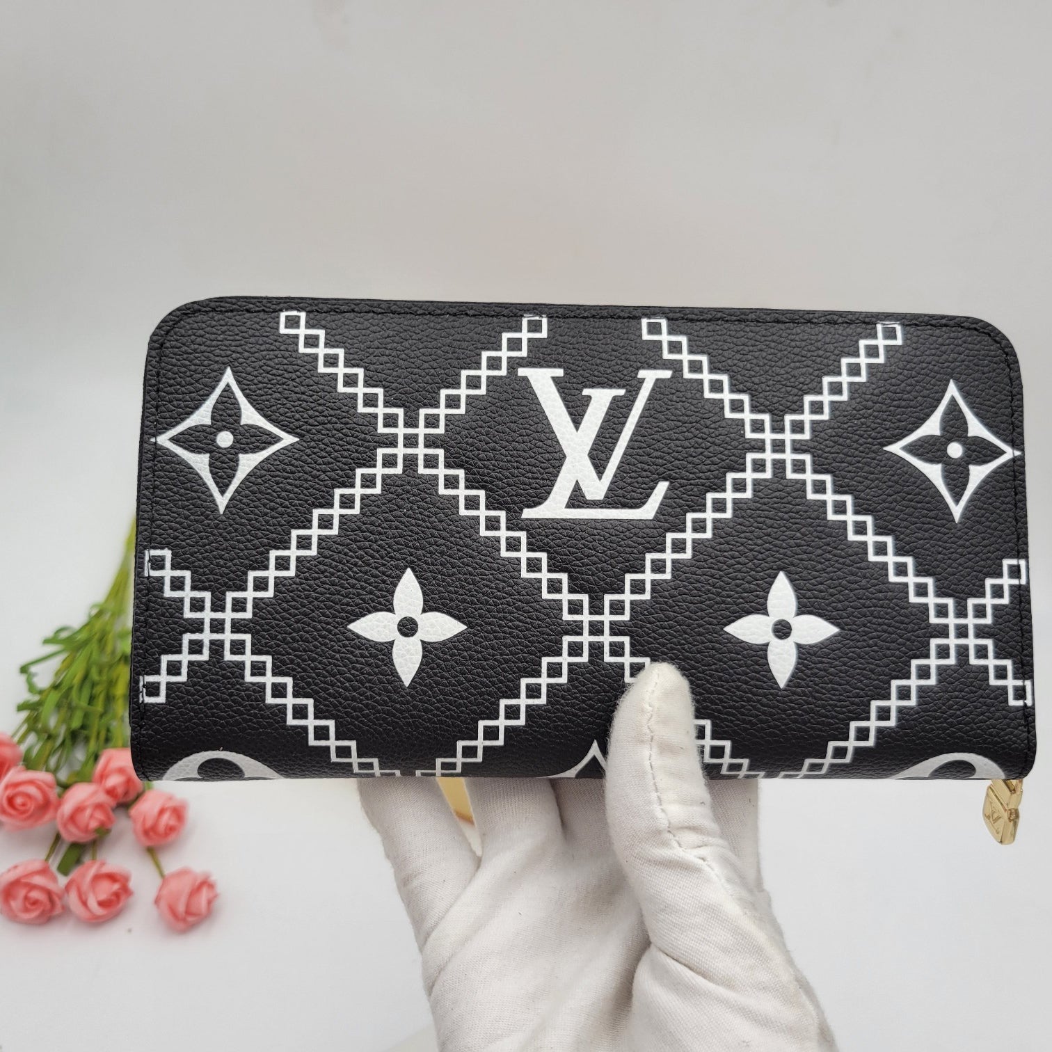 LV Louis Vuitton Classic Embossed Letters Long Zip Wallet Clutch Bag