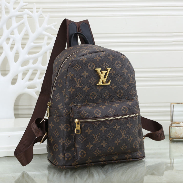 LV Louis Vuitton classic stitching leather backpack fashion men and women large-capacity backpack sc