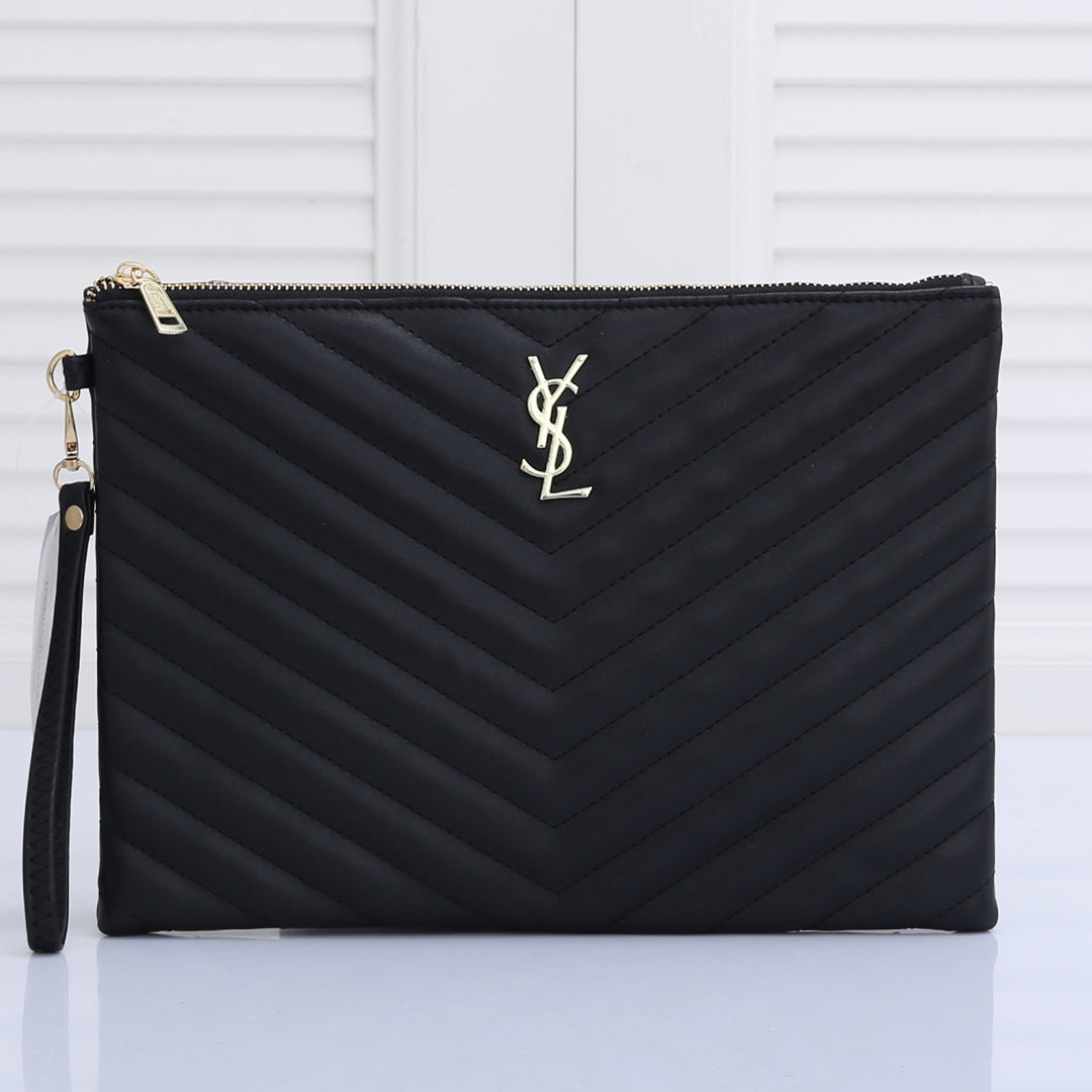 YSL Yves Saint Laurent New Gold Letter Logo Ladies Zipper Cosmetic Bag Clutch