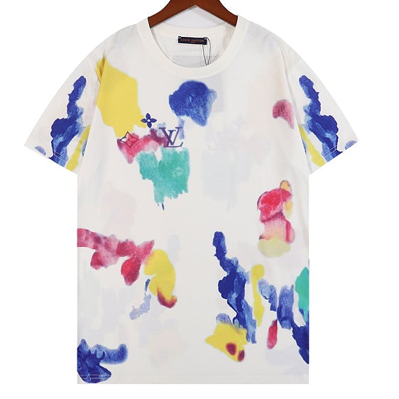 LV Louis Vuitton Fashion Painted Tie-Dye Printed Short Sleeve T-Shirt