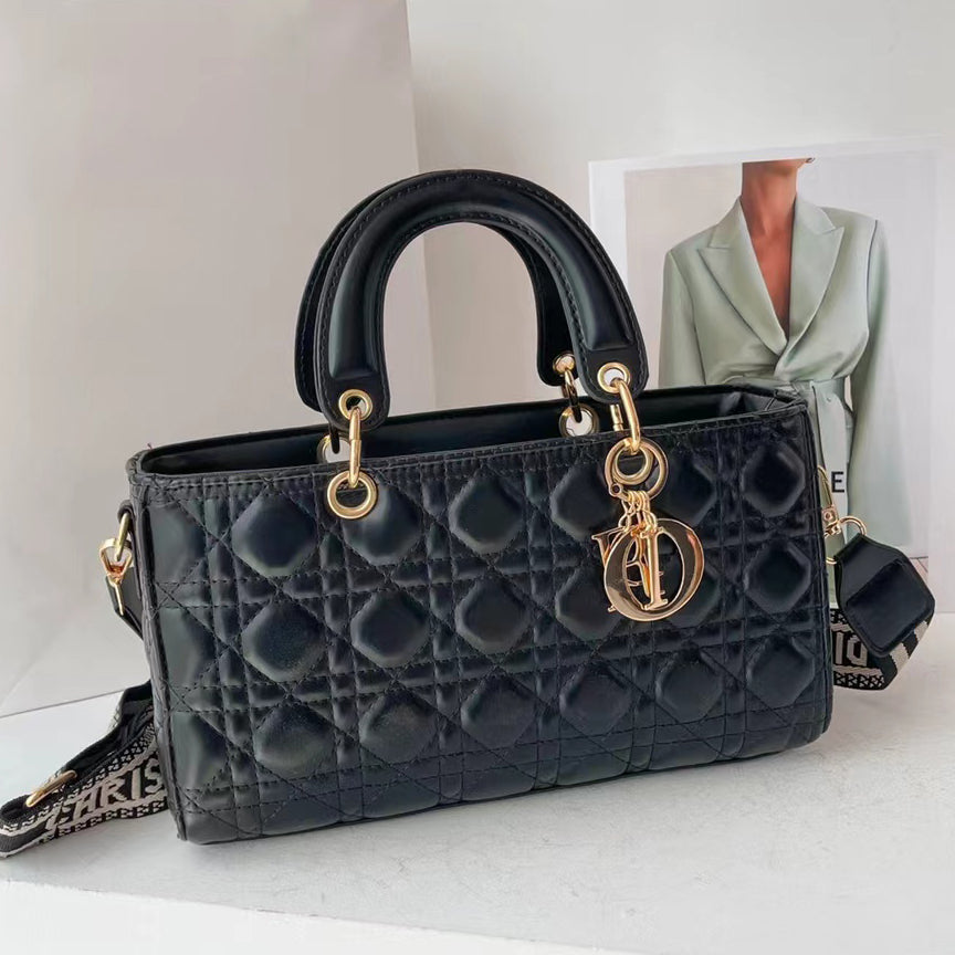 Dior Women's Solid Color Simple Plaid Tote Bag Handbag Shoul