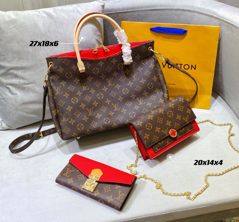 LV Three pieces high quality a set handbag shoulder bag wallet