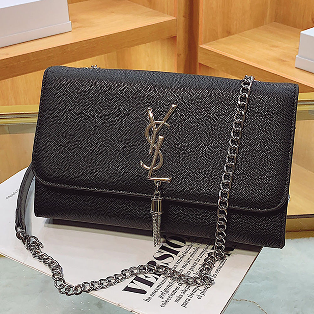 YSL Yves Saint Laurent monogram logo fringed flap shoulder bag crossbody bag