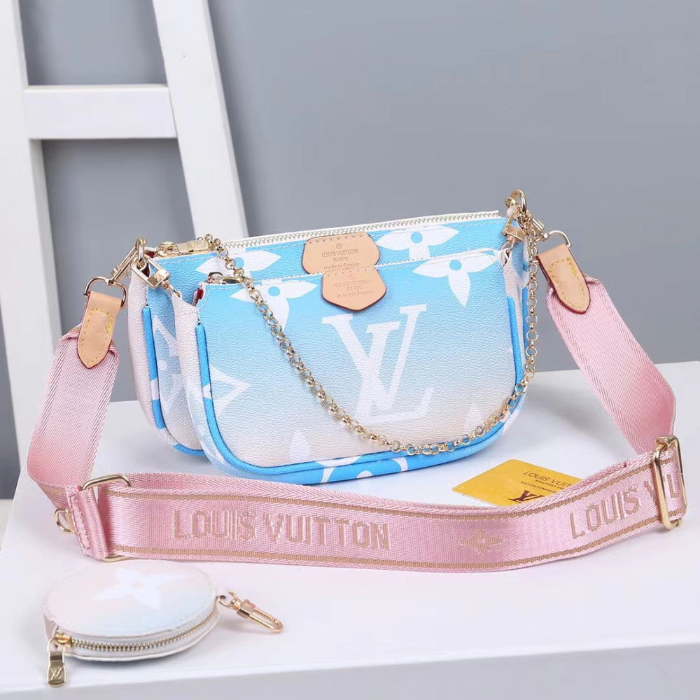 LV Louis vuitton new color letter printing three-piece shoulder 