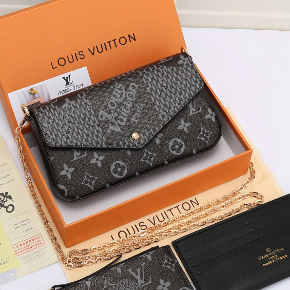 LV Louis Vuitton Fashion Ladies Shoulder Bag Crossbody Bag Coin Purse Three-piece Set