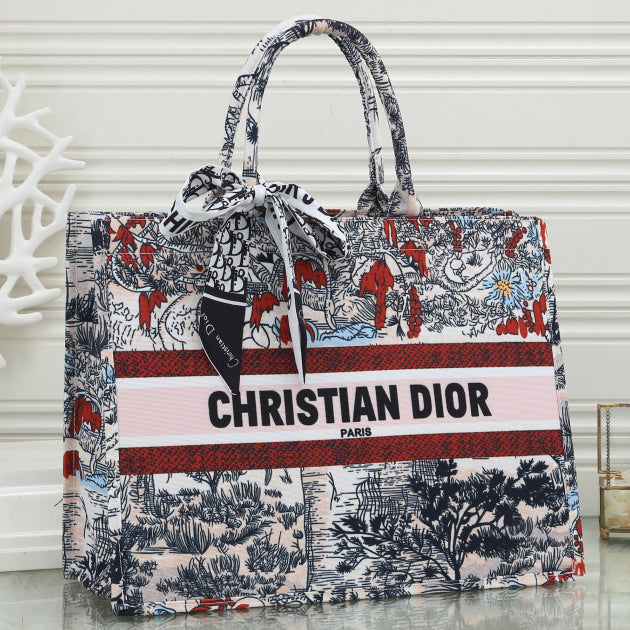 Christian Dior Pattern Embroidered Letters Women's Shopping Tote Shoulder Bag (Scarf Delivery)