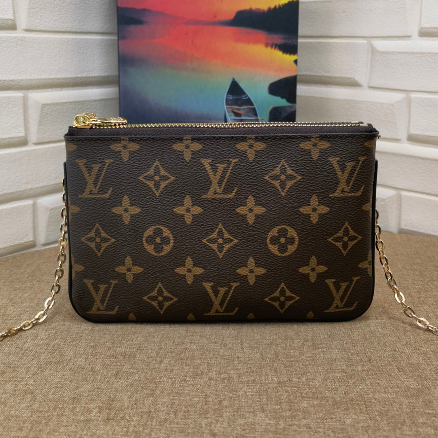 LV Louis Vuitton Double Zip Pochette Monogram Canvas Wallet Bag Shoulder Bag