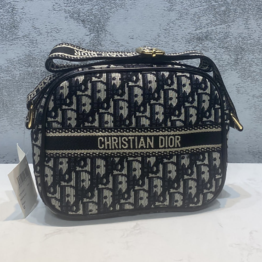 Christian Dior Canvas Embroidered Letters Women's Zip Cosmetic Bag Shoulder Bag Crossbody Bag