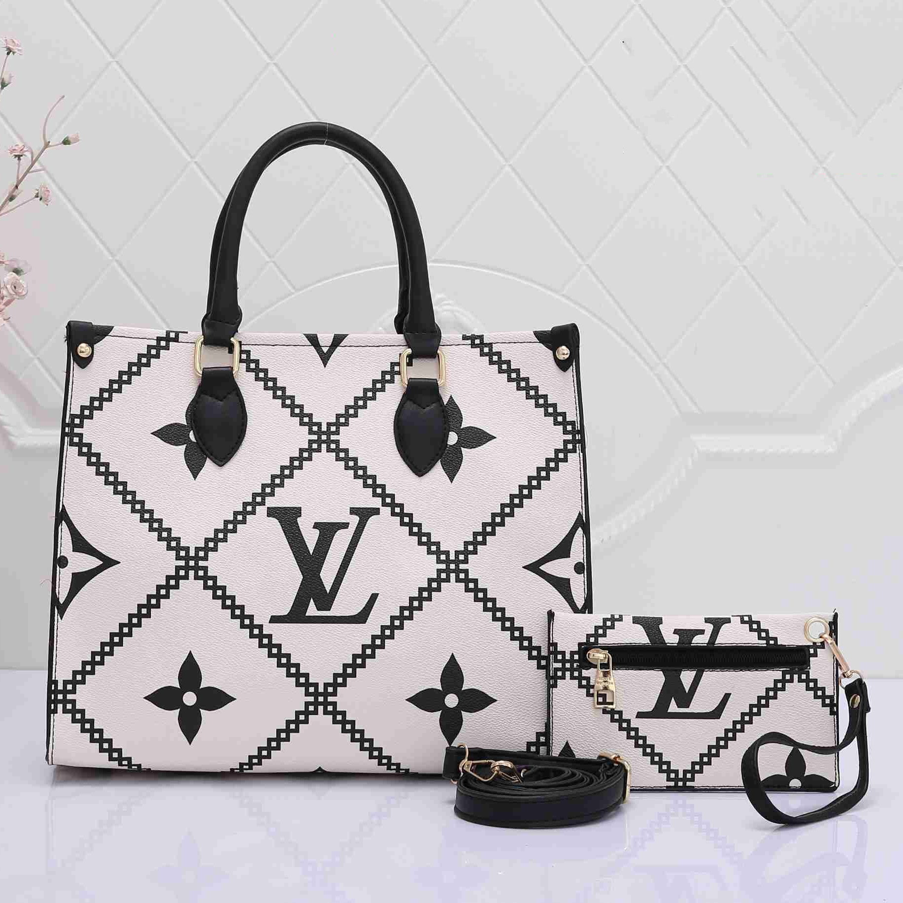 Louis Vuitton LV Tote Bag Shoulder Bag Wallet Two Piece