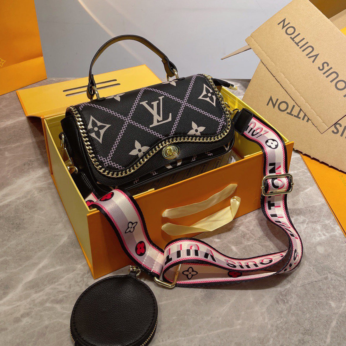 LV Louis Vuitton Fashion Ladies Handbag Shoulder Messenger Bag Coin Purse Two-piece Set