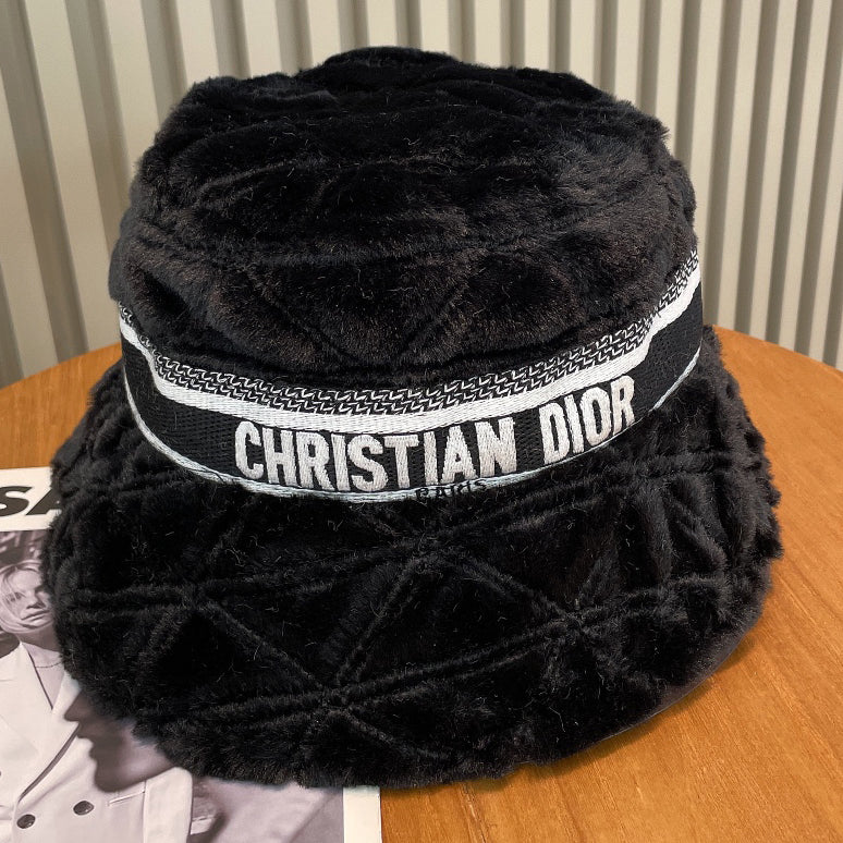 Christian Dior Fashion Classic Embroidered Plush Bucket Hat Roun
