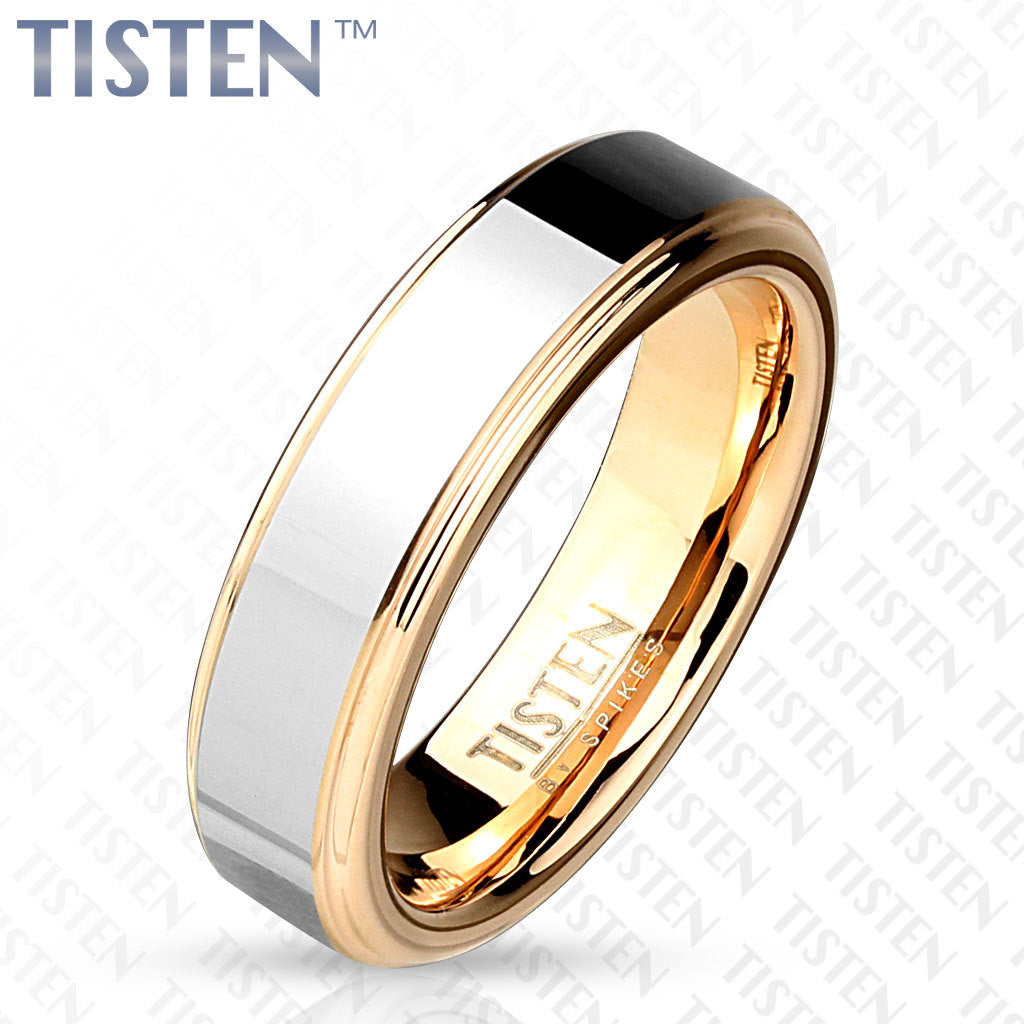 6mm Two Tone Inner Rose Gold IP with Step Edges Tisten (Tungsten