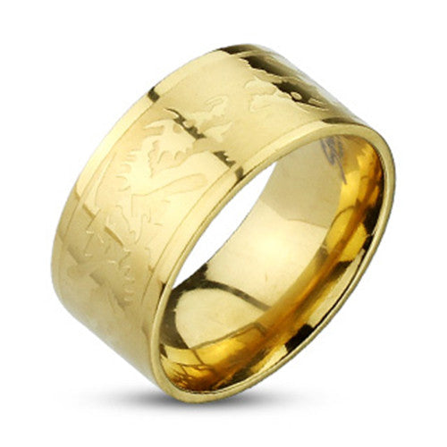Dragons Etched Gold Band Stainless Steel Men's Ring – Zhannel