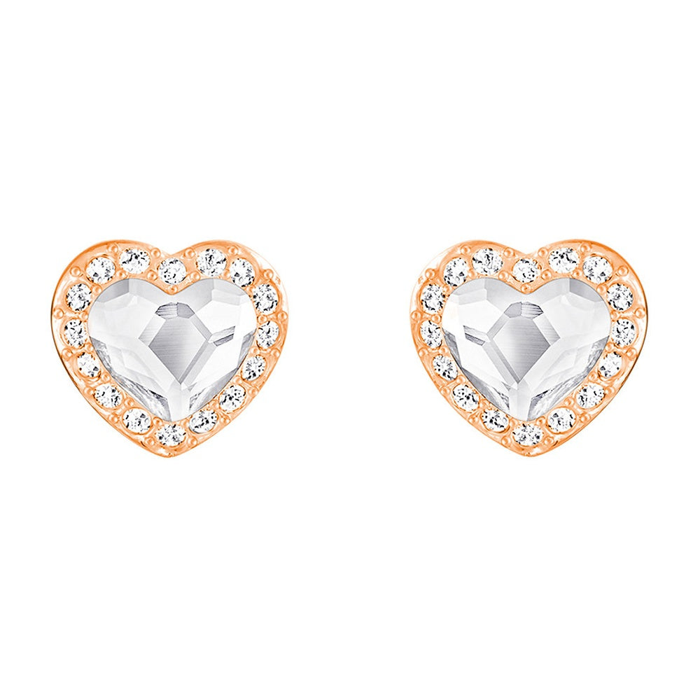 Swarovski Pierced Studs Heart Earrings ENGAGES, Rose Gold -5285408 ...