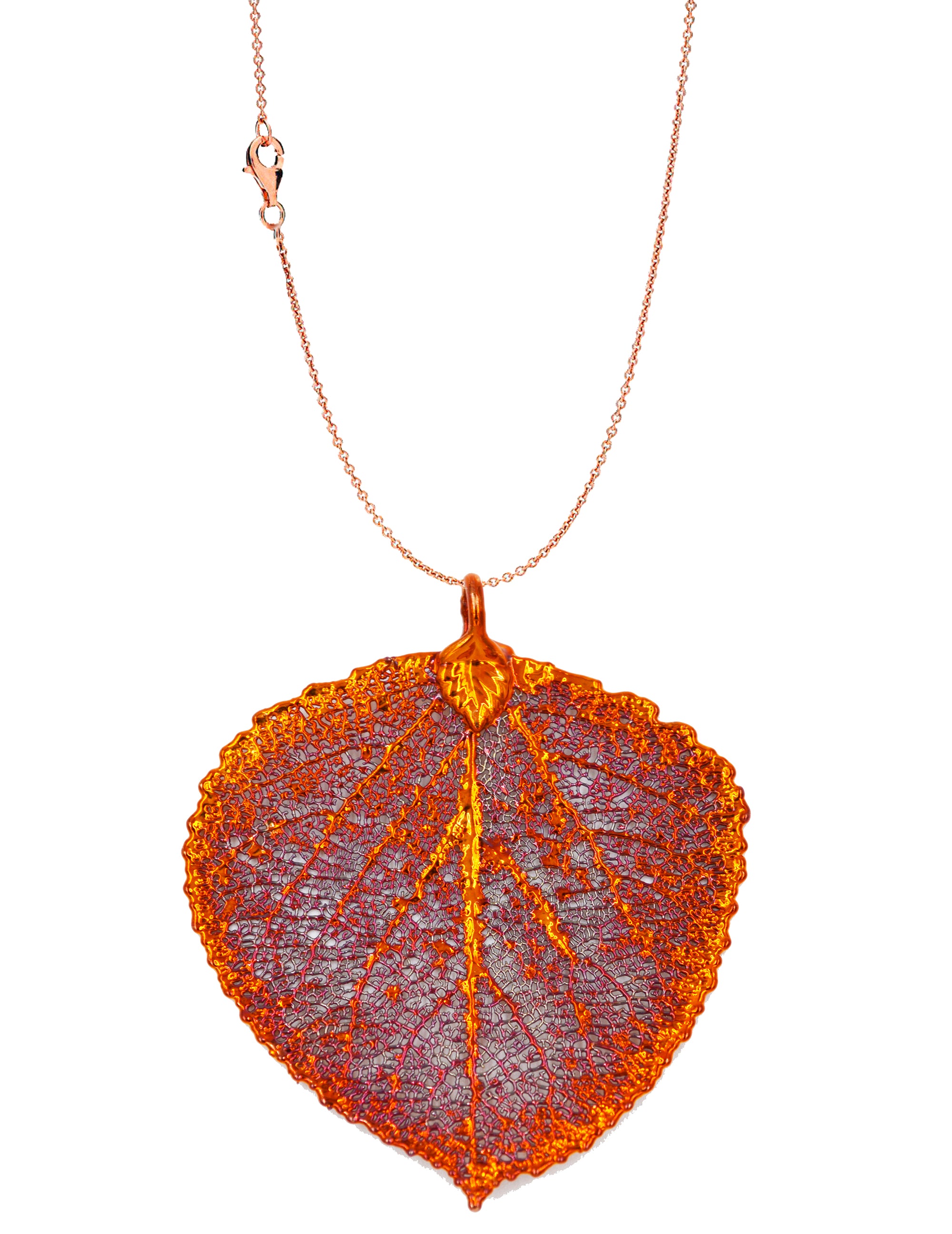 Real Leaf Pendant with Chain ASPEN Dipped in Copper Genuine Leaf