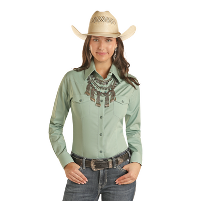 View Panhandle Ladies Solid Poplin Aqua Snap Shirt PWN2S03154-38