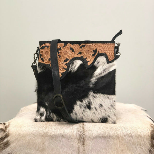 American Darling Black And White Cowhide Crossbody Adbg205bkw