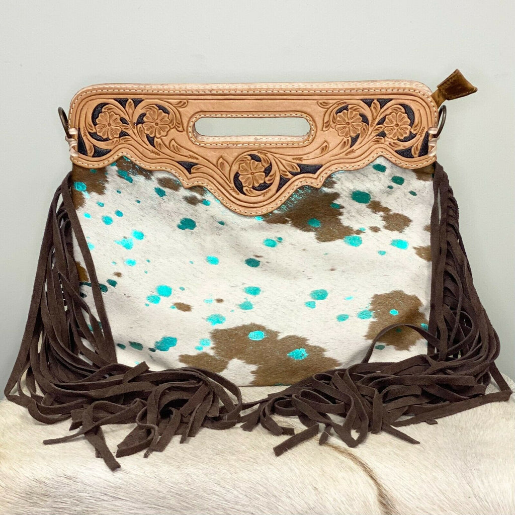 cowhide fringe crossbody purse