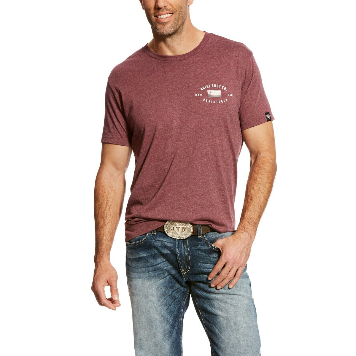 Ariat® Men S Us Registered Flag Burgundy Short Sleeve T Shirt 10024554 Wild West Boot Store