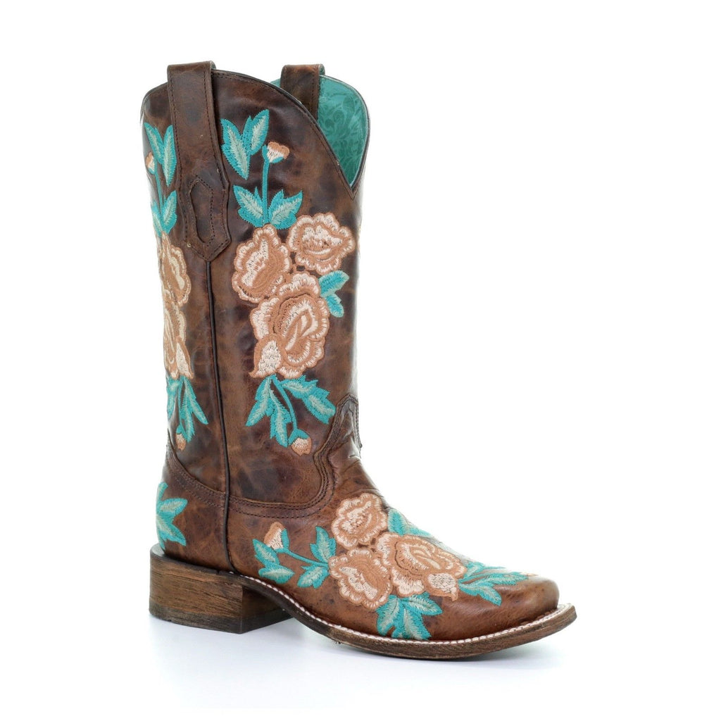 Corral Ladies Brown Floral Embroidered 