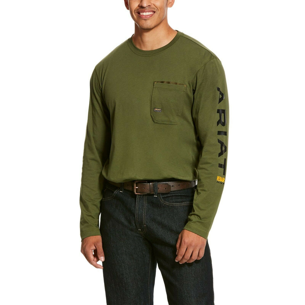 Ariat® Men's Pine Green Long Sleeves Rebar Logo T-Shirt 10027849 – Wild ...