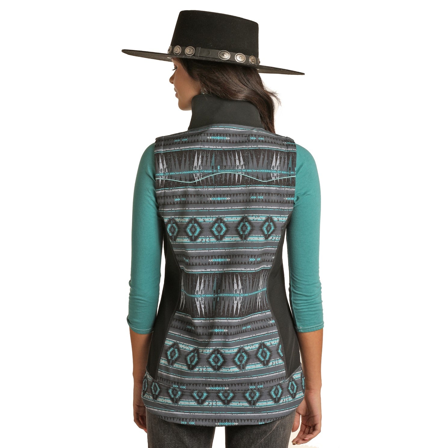 Powder River Ladies Aztec Print Jade Softshell Vest 58-1064-34