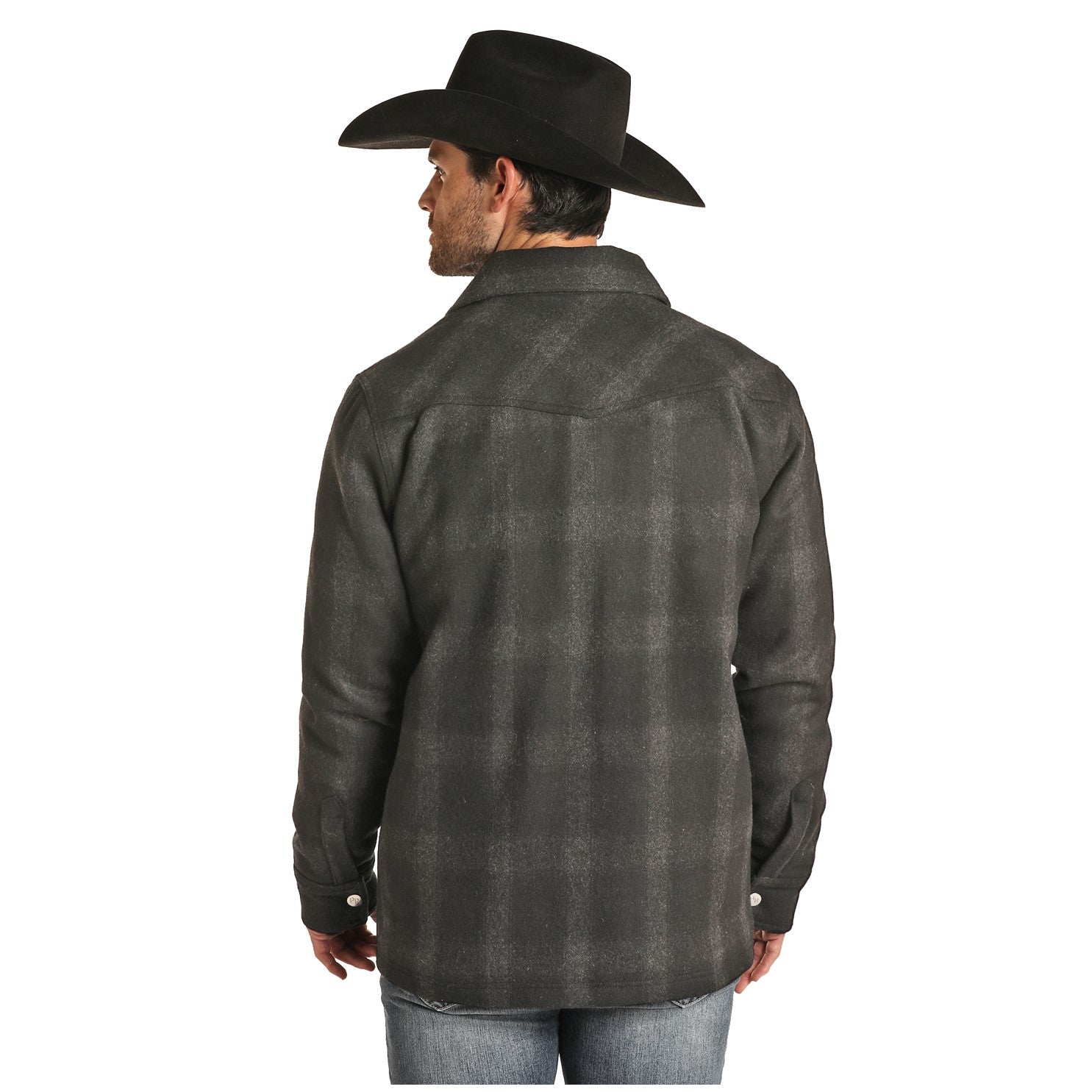 Powder River Men's Charcoal Plaid Wool Commander Jacket 92-1007-02