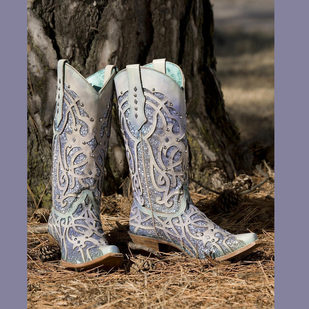 Corral Ladies White/Turquoise Chameleon 