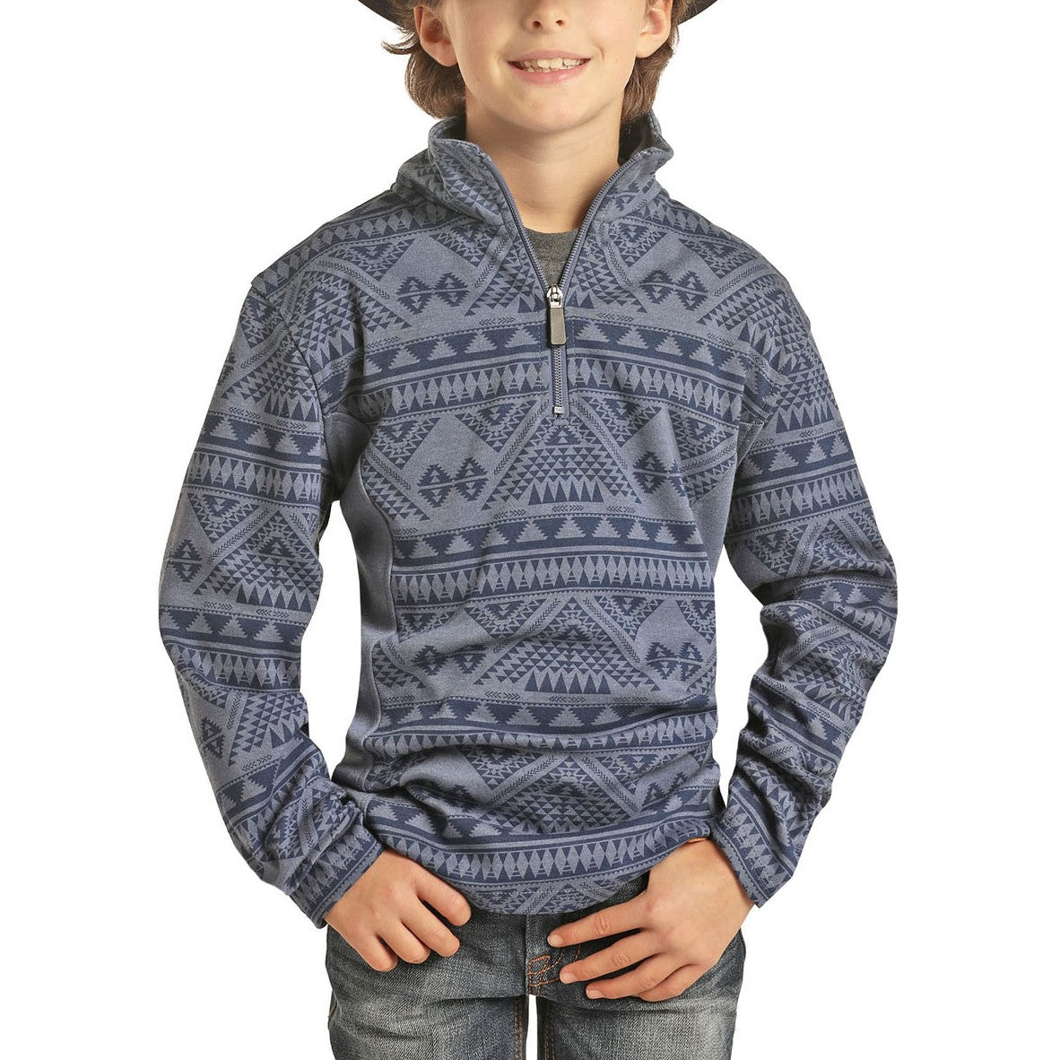 Powder River Children's Aztec Indigo Quarter Zip Pullover K1-1034-41