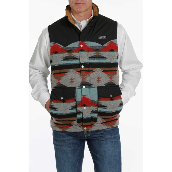 Cinch Mens Aztec Printed Grey And Black Quilted Vest Mwv1533003 Wild West Boot Store