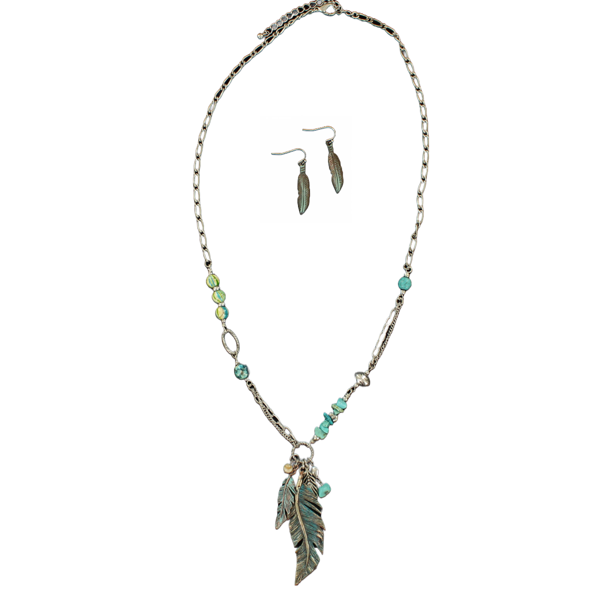M&F Ladies Bead & Feather Teal Jewelry Set 30850 – Wild West Boot Store