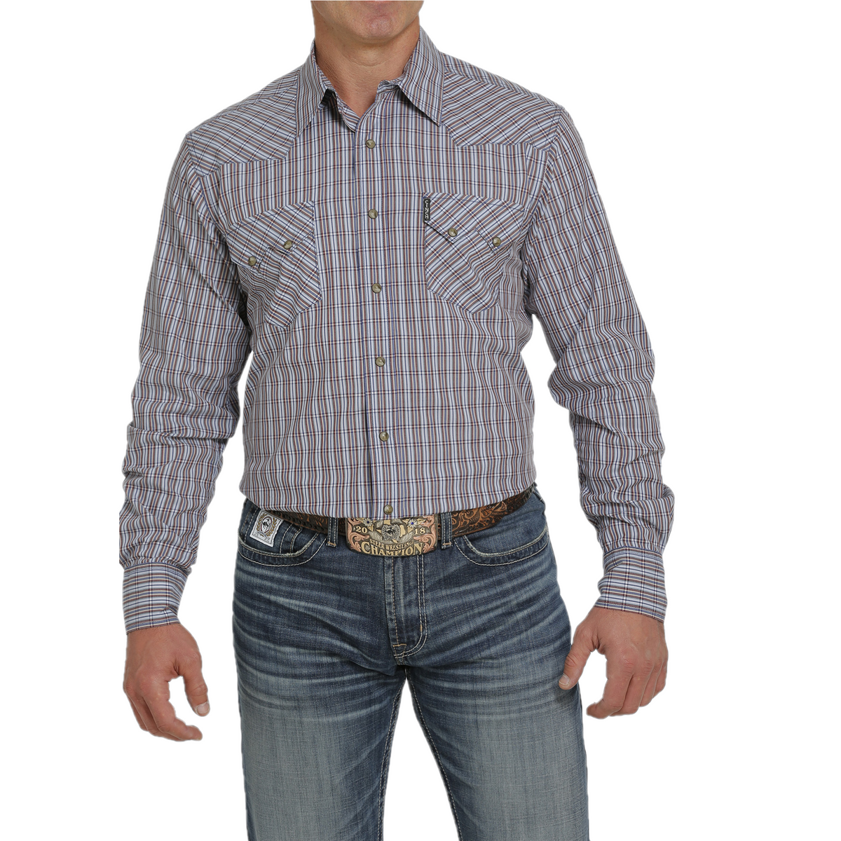 Cinch Men's Blue Plaid Western Snap Shirt MTW1301058 – Wild West Boot Store