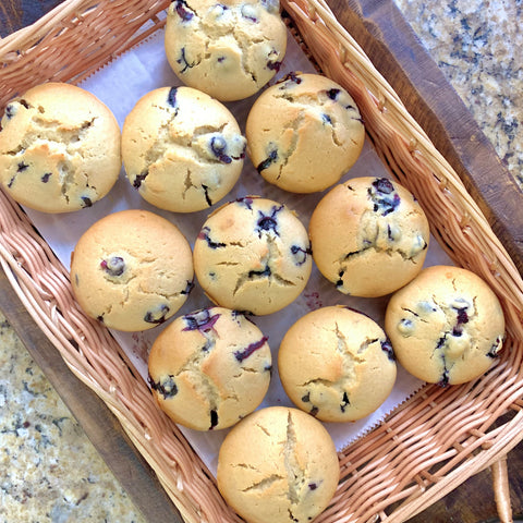 Basket of blueberry muffins