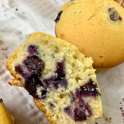 Inside of blueberry muffins
