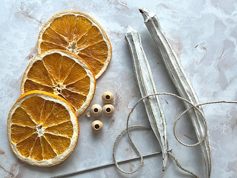 Materials for Orange and Okra garland