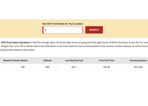 Frost Dates Calendar