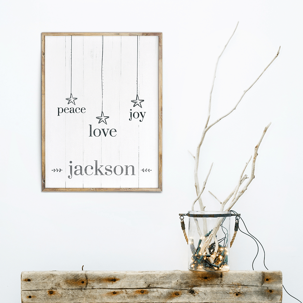 Christmas Words Personalized Print in a rustic home setting