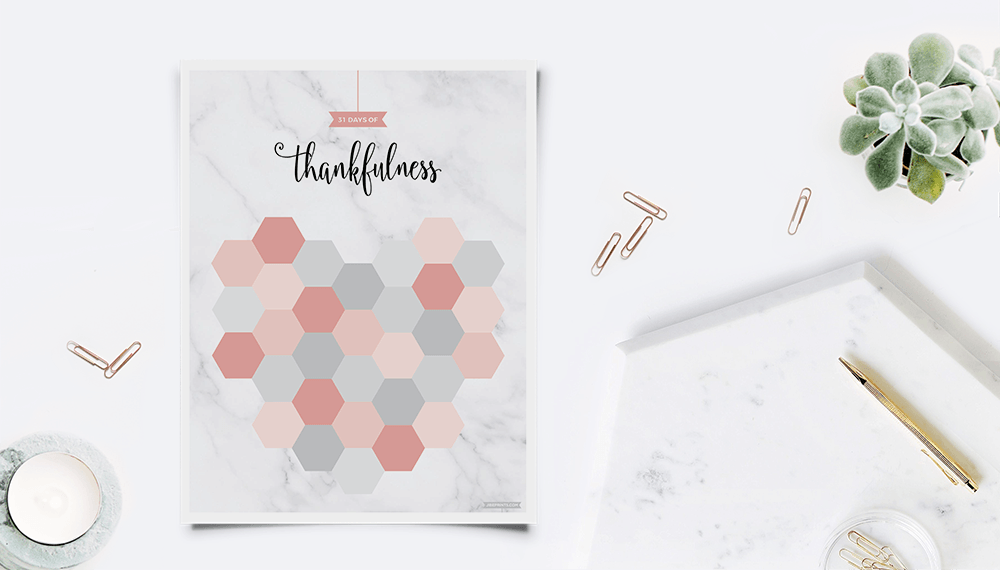31 Days To Be Thankful Free Printable in a modern workspace