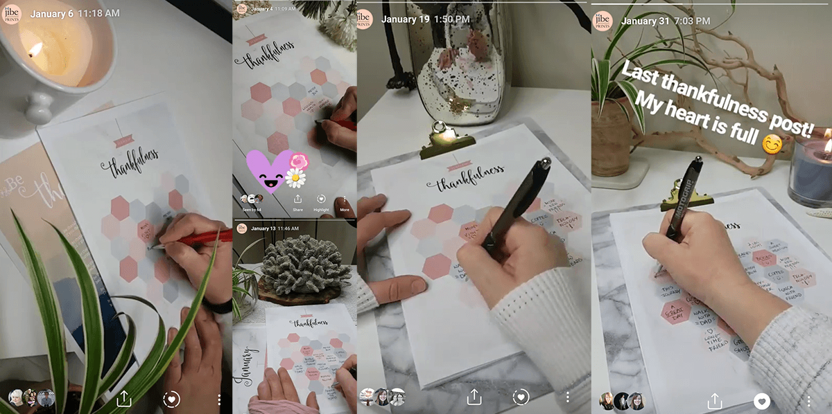 gallery of images from Insta Stories journaling the 31 Days Of Thankfulness