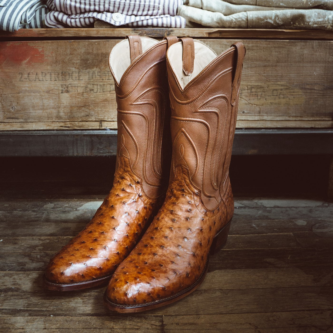 Men's Ostrich Skin Cowboy Boots - Full 