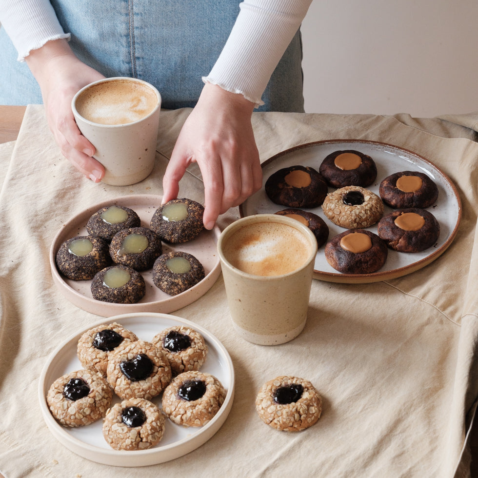 DOR & TAN chocolate peanut butter thumbprint cookies vegan vegetarian