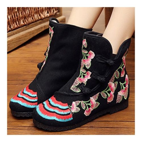 Vintage Beijing Cloth Shoes Embroidered Boots black 35