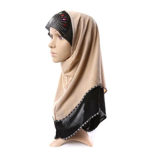 Dignified  Muslim Scarf Kerchief Hat Macrame Zircon Thin    khaki