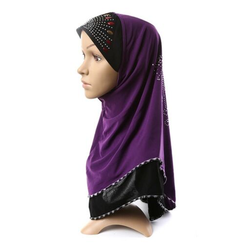 Dignified Muslim Scarf Kerchief Hat Macrame Zircon Thin    purple