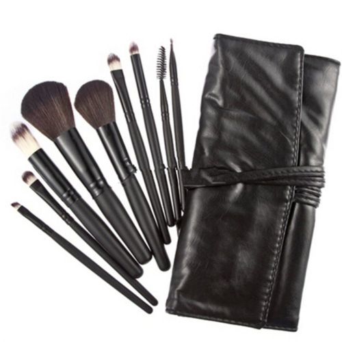 Makeup Real Goat Hair Soften Brush Set 9pcs in a Black Carrying bag