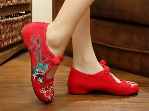 Vintage Chinese Embroidered Floral Shoes Women Ballerina Mary Ja
